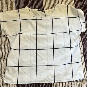 Women's White and Black Grid Top